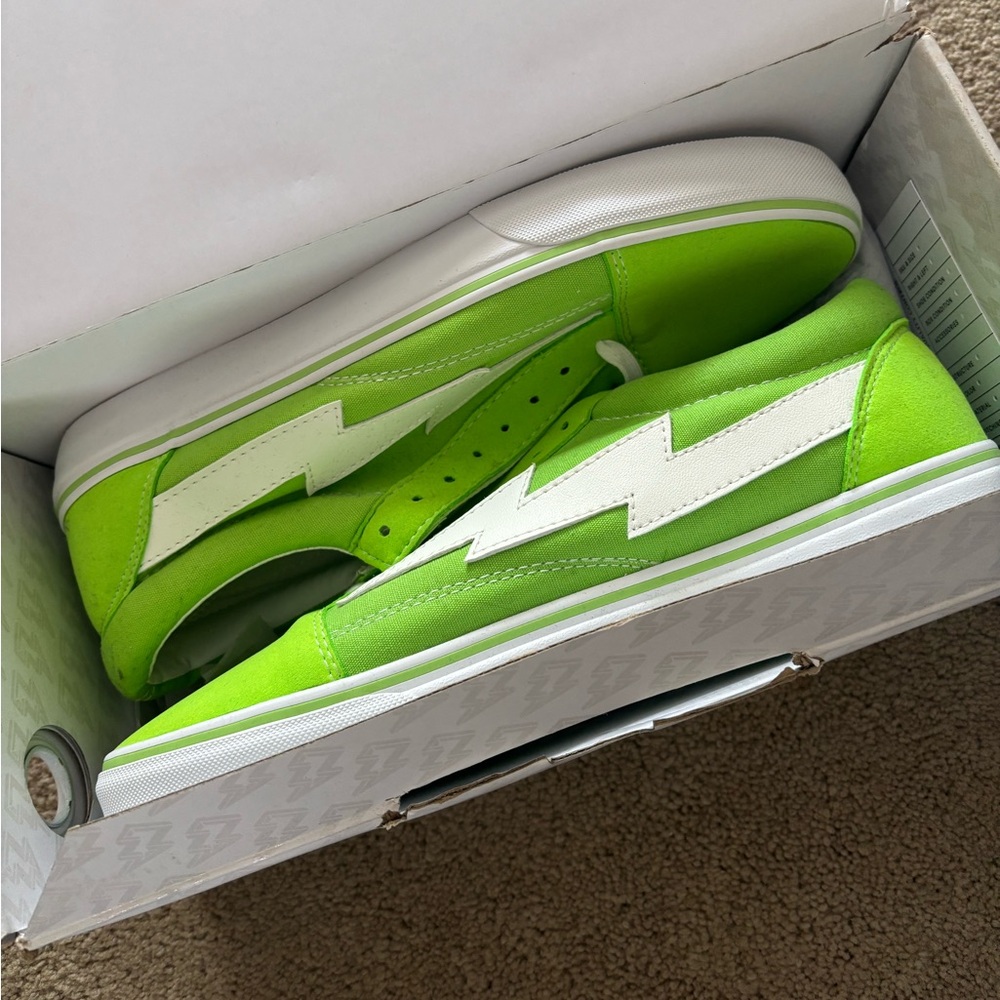 Green and White Lightning Bolt Sneakers